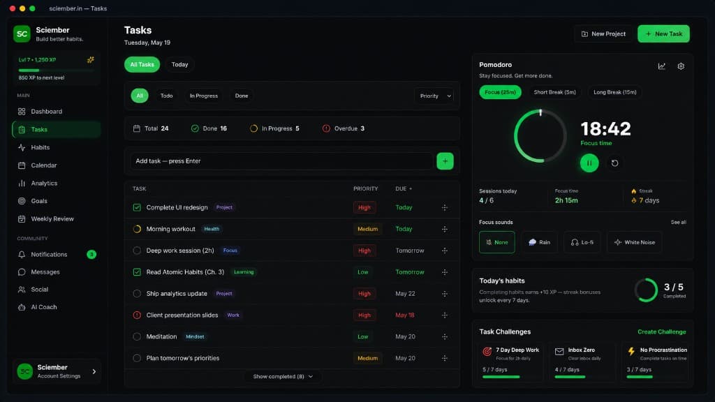 Sciember Tasks + Focus screenshot
